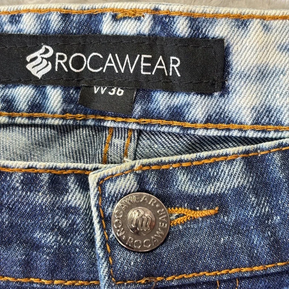 Rocawear Men's Moto Jeans Sz 36 Blue Acid Wash Zip Knee‎ Detail Streetwear